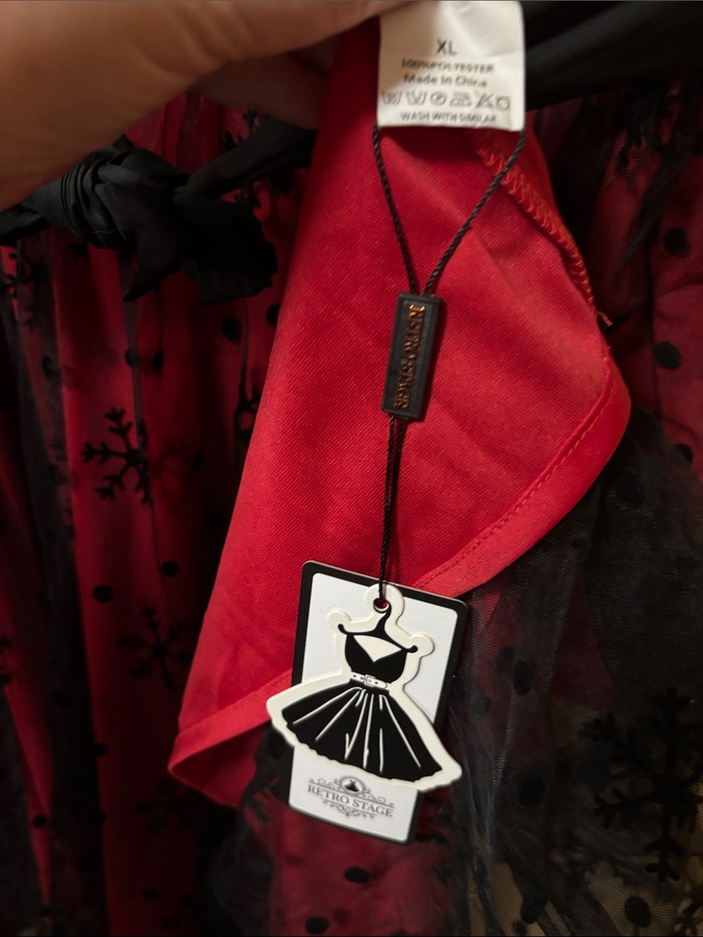 Stunning Black & Red Party Dress with Black Lace Overlay (snowflake design) - Picture 7 of 8